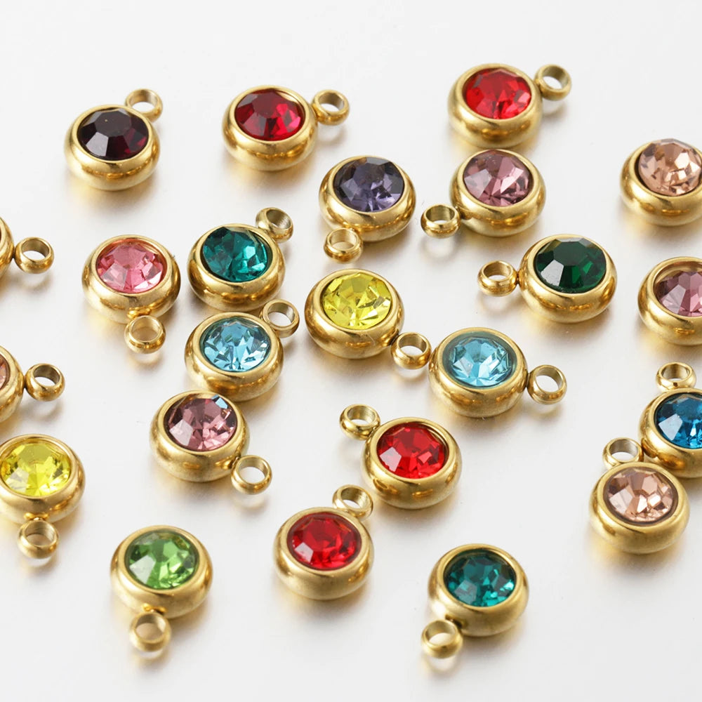 20pcs 6mm Stainless Steel Rhinestone Beads Gold Color Crystal Charms Pendants for Necklace Bracelet Jewelry Making Charm 2030