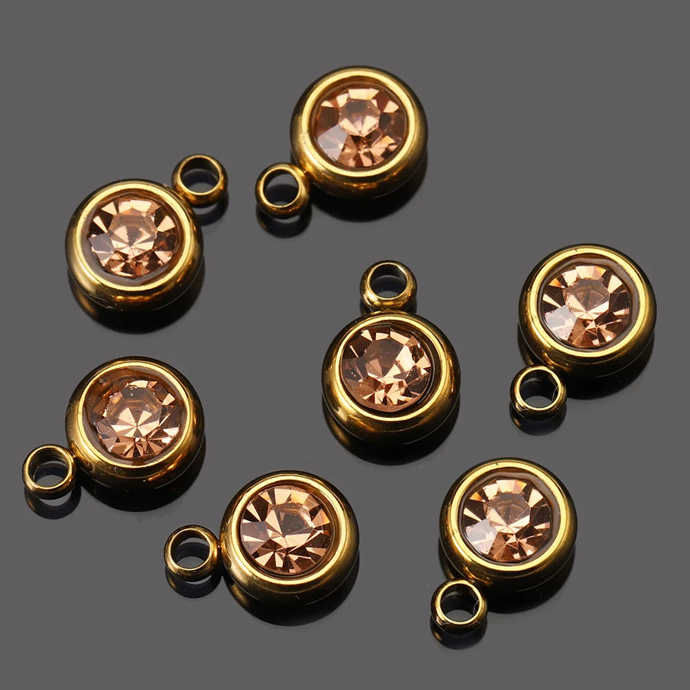 20pcs 6mm Stainless Steel Rhinestone Beads Gold Color Crystal Charms Pendants for Necklace Bracelet Jewelry Making Charm 2030