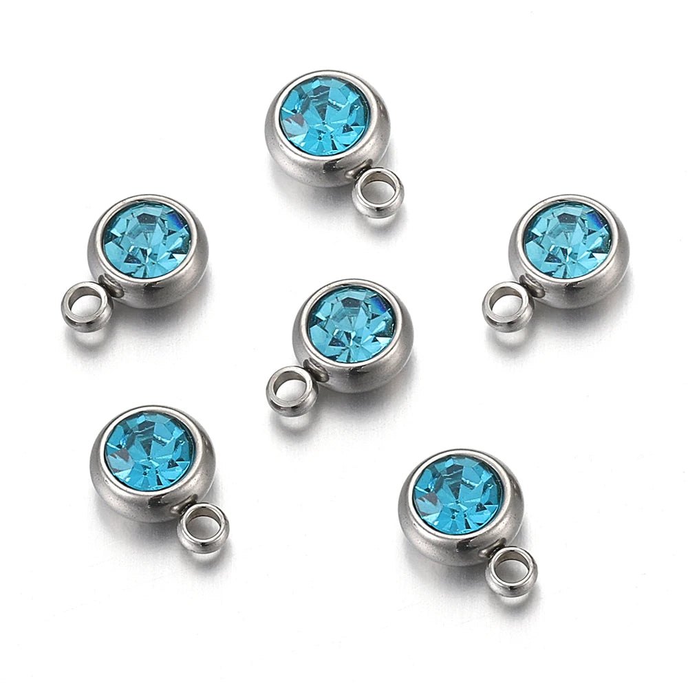 20pcs 6mm Stainless Steel Rhinestone Beads Gold Color Crystal Charms Pendants for Necklace Bracelet Jewelry Making Charm 2030