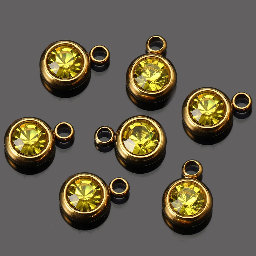20pcs 6mm Stainless Steel Rhinestone Beads Gold Color Crystal Charms Pendants for Necklace Bracelet Jewelry Making Charm 2030