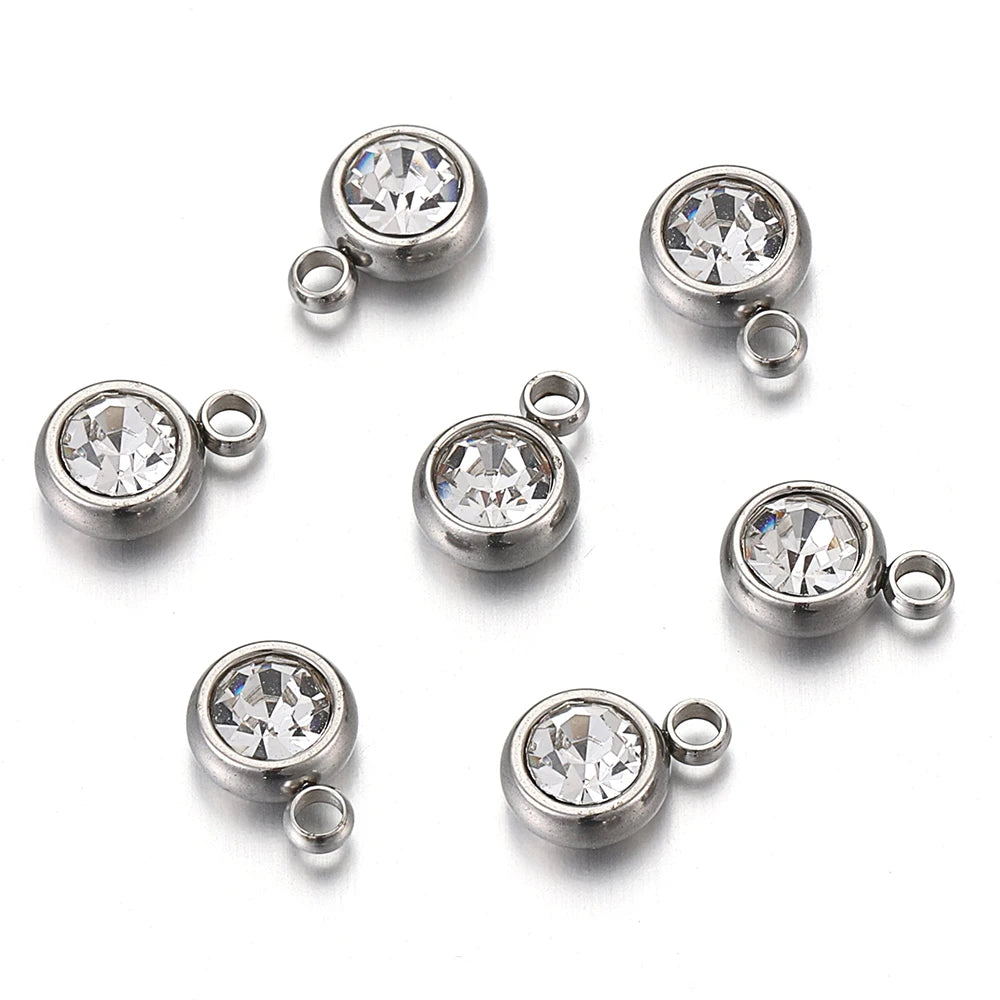 20pcs 6mm Stainless Steel Rhinestone Beads Gold Color Crystal Charms Pendants for Necklace Bracelet Jewelry Making Charm 2030