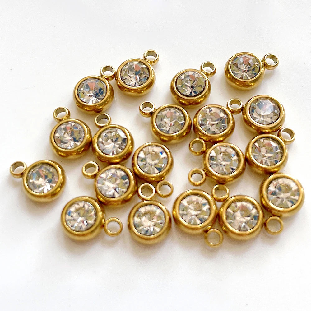 20pcs 6mm Stainless Steel Rhinestone Beads Gold Color Crystal Charms Pendants for Necklace Bracelet Jewelry Making Charm 2030