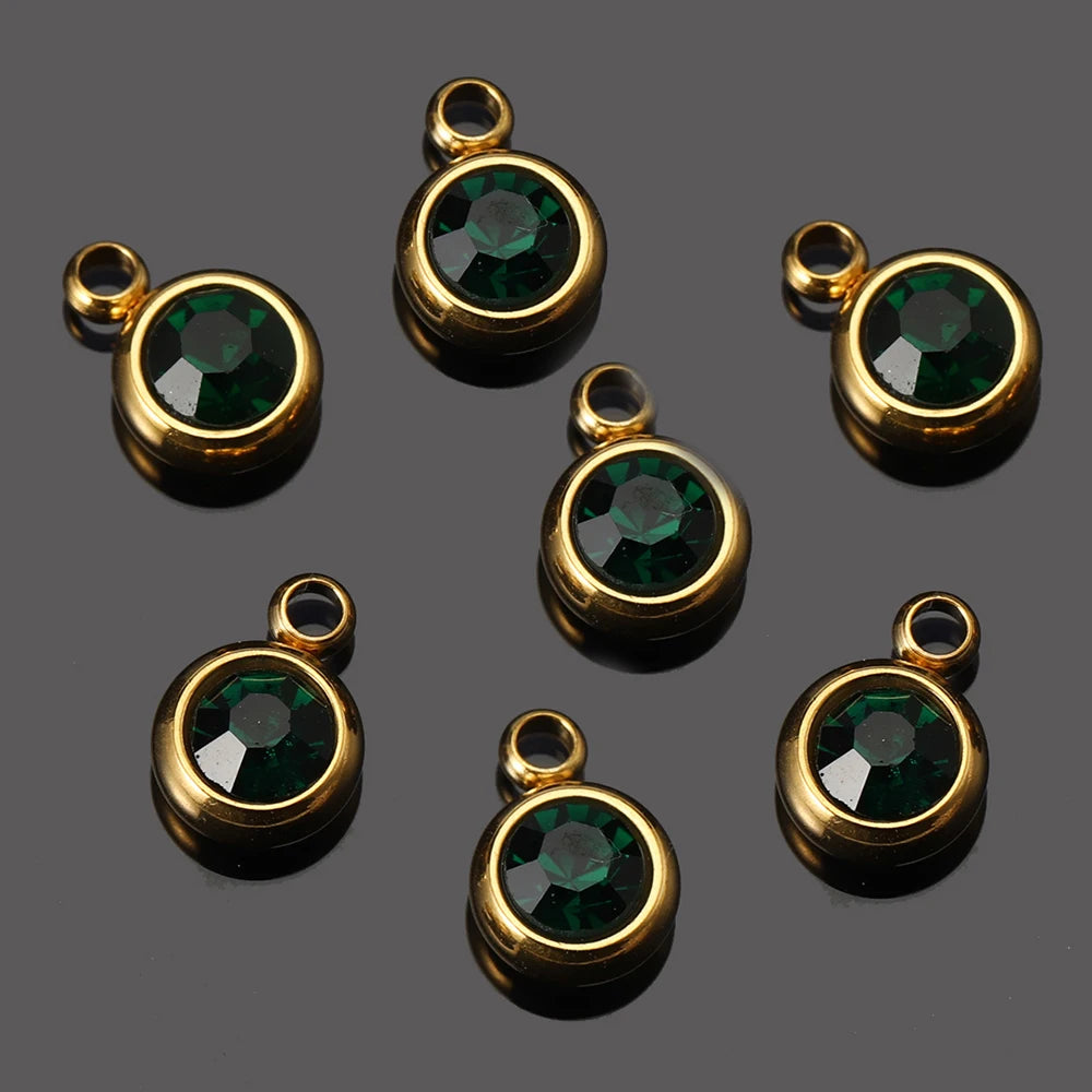 20pcs 6mm Stainless Steel Rhinestone Beads Gold Color Crystal Charms Pendants for Necklace Bracelet Jewelry Making Charm 2030