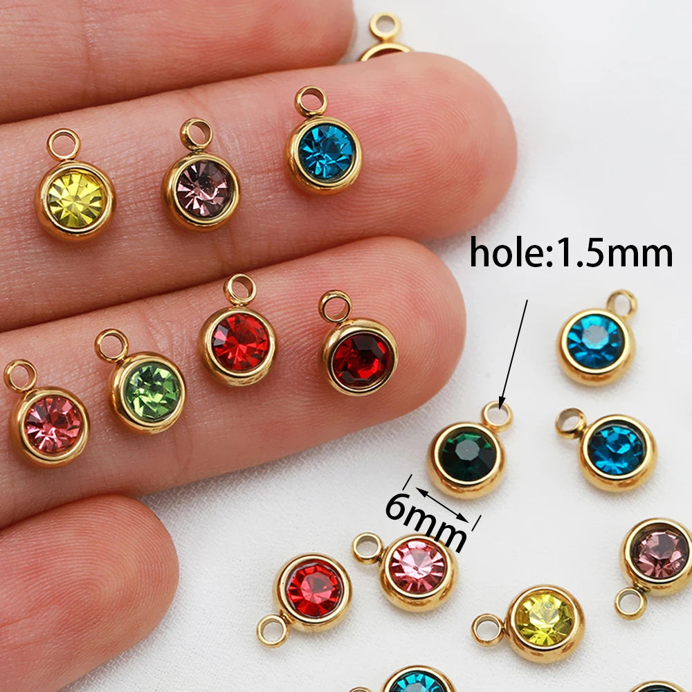 20pcs 6mm Stainless Steel Rhinestone Beads Gold Color Crystal Charms Pendants for Necklace Bracelet Jewelry Making Charm 2030